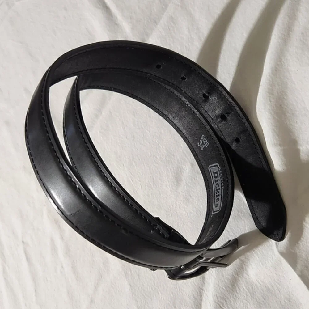 Dickies Men's Black Genuine Leather Adjustable Clasp Metal Buckle Belt SZ 34